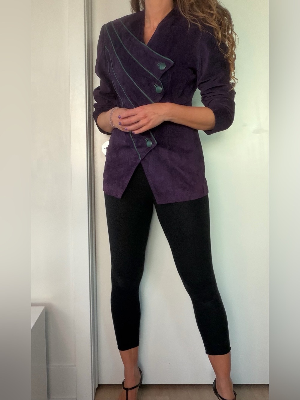 Incredible original 80’s drk purple suede button down jacket new condition!